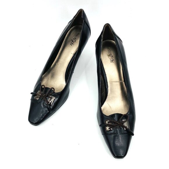 EAST 5TH Vintage Brown Leather Pointed Toe Gold Detail Tie Short Heel Shoes - Picture 3 of 8